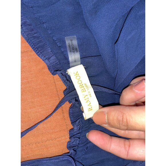 RAMMY BROOK Silk Navy Blue Sleeveless Ruffle Hem Mini Dress Women Medium - Picture 9 of 9